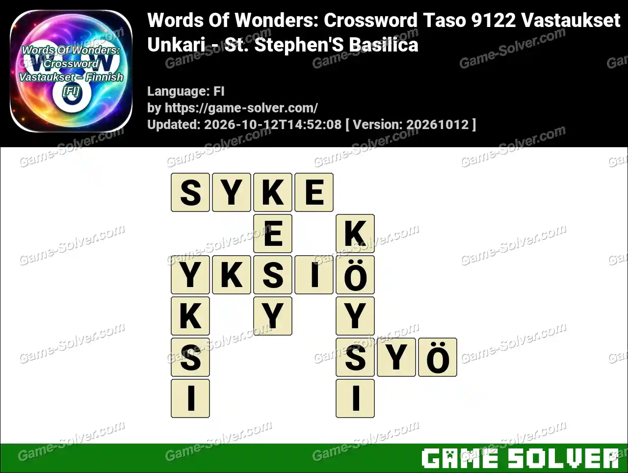 Words Of Wonders: Crossword Taso 9122 Vastaukset – Unkari – St. Stephen’S Basilica